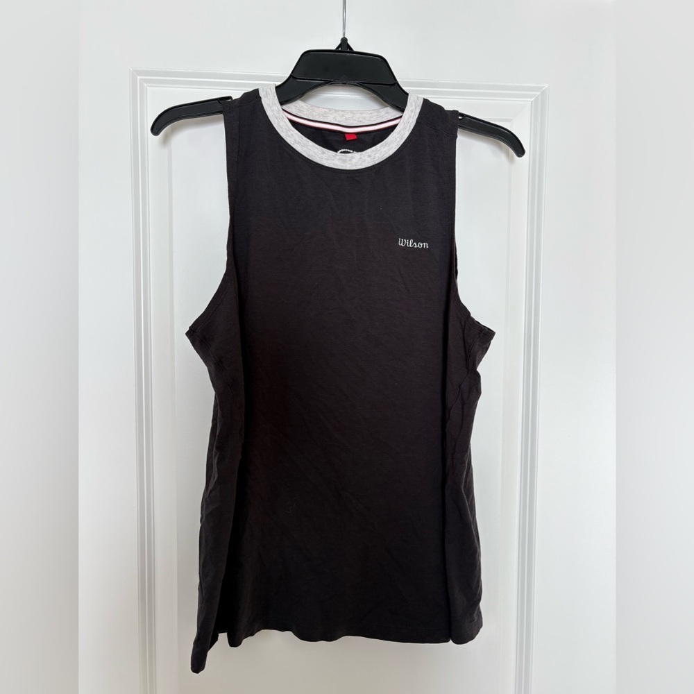 Women Wilson black sleeveless muscle tank workout tennis golf crewneck cotton M